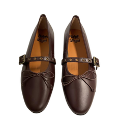Ralph Migel Romi Burgundy Leather Buckle Strap Ballet Flats