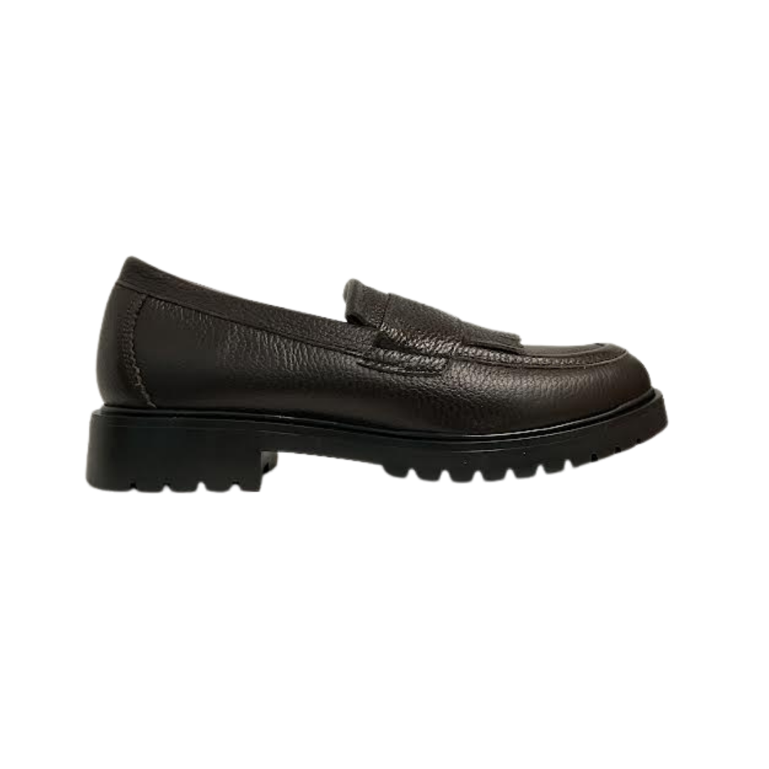 Blublonc Halima Brown Grain Leather Penny  Loafer