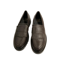 Blublonc Halima Brown Grain Leather Penny  Loafer