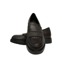 Blublonc Halima Brown Grain Leather Penny  Loafer