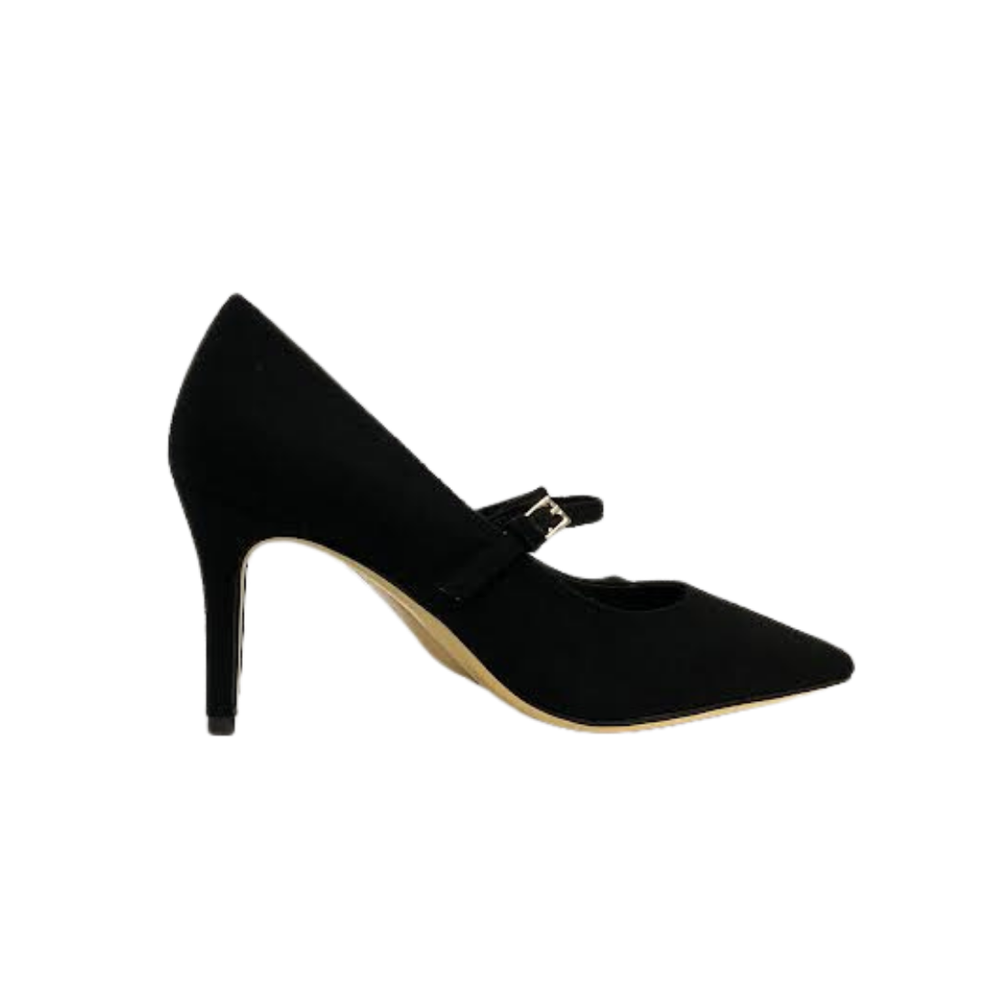 Marc Fisher Wallace Black Flannel Strap Mid Heel