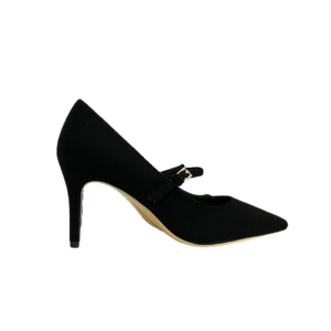 Melyann Wallace Black Flannel Strap Mid Heel