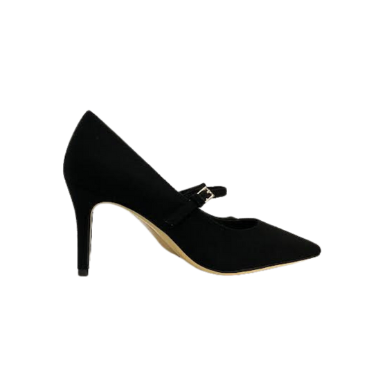 Marc Fisher Wallace Black Flannel Strap Mid Heel