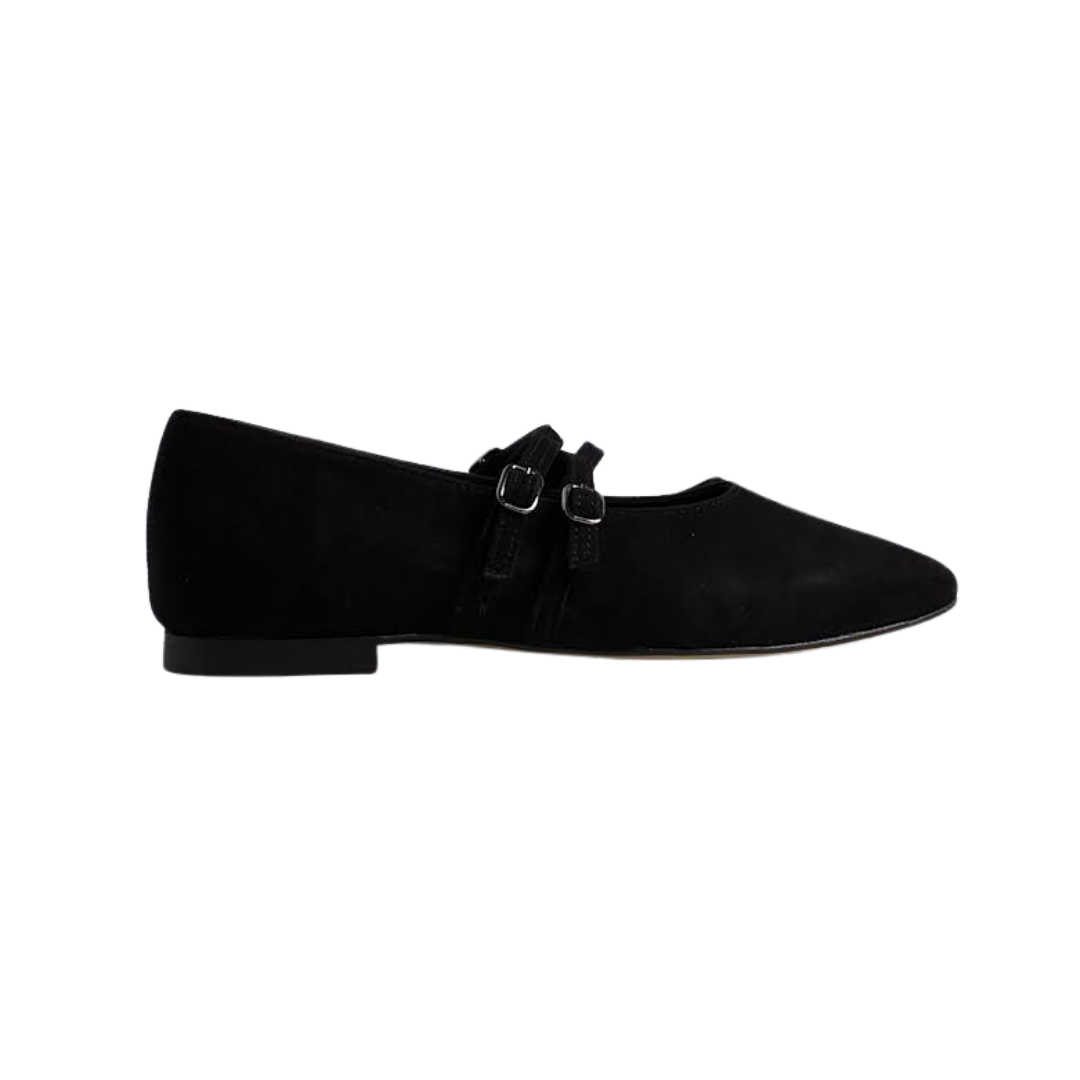 Menina Step Black Double Strap Ballet Flat