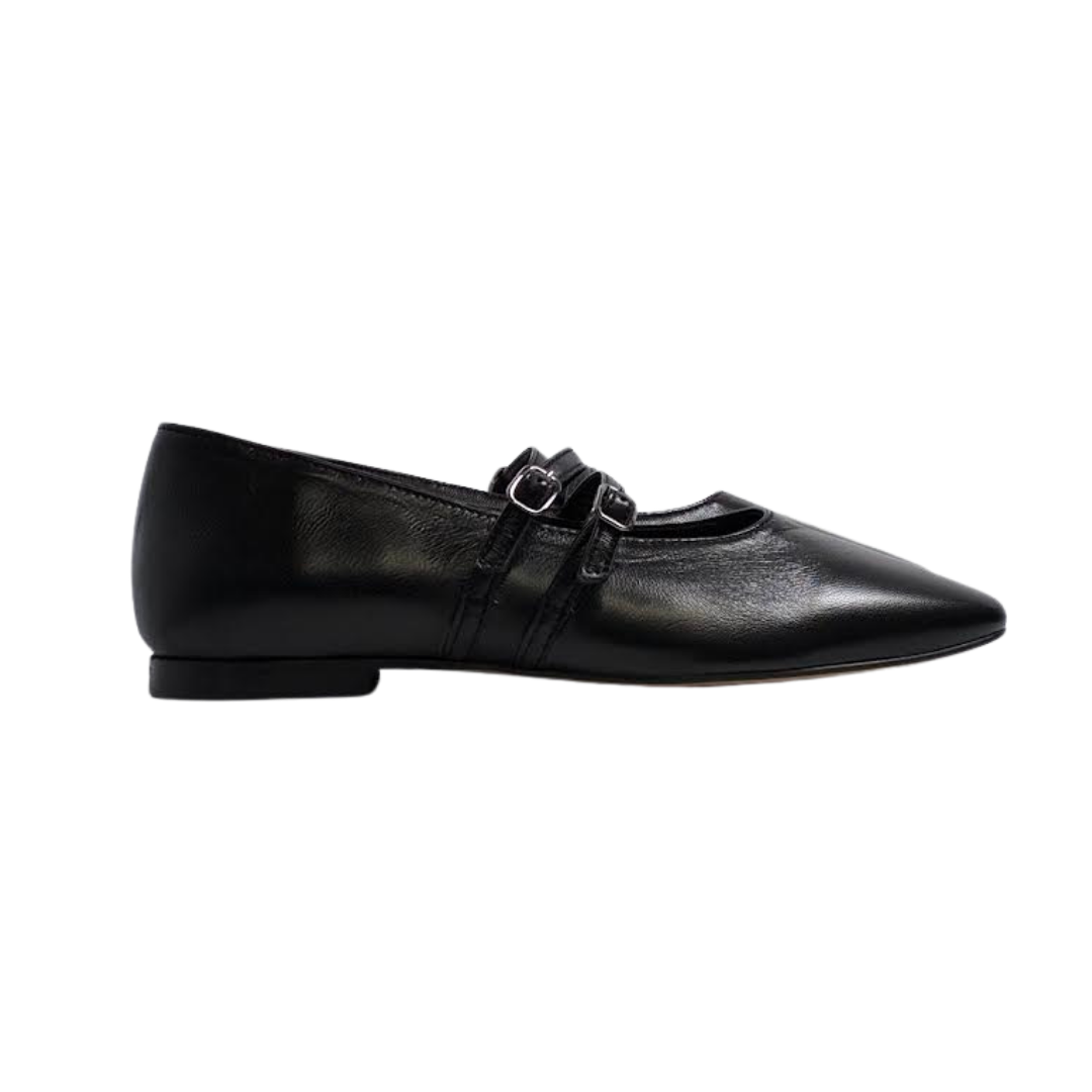 Menina Step Black Double Strap Ballet Flat