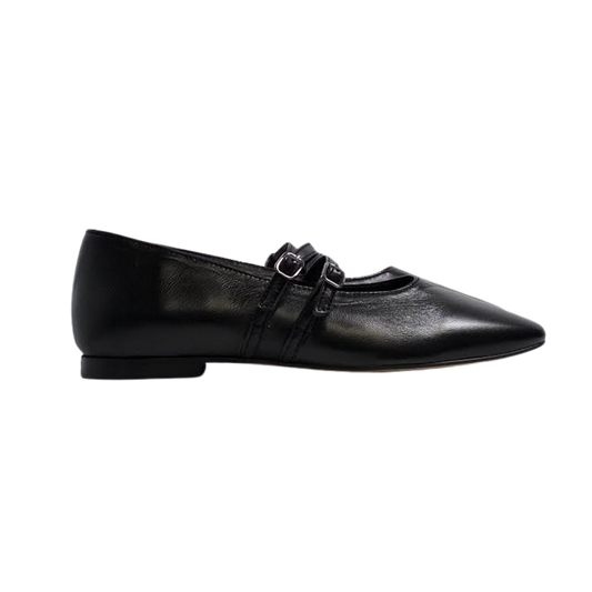 Menina Step Black Double Strap Ballet Flat