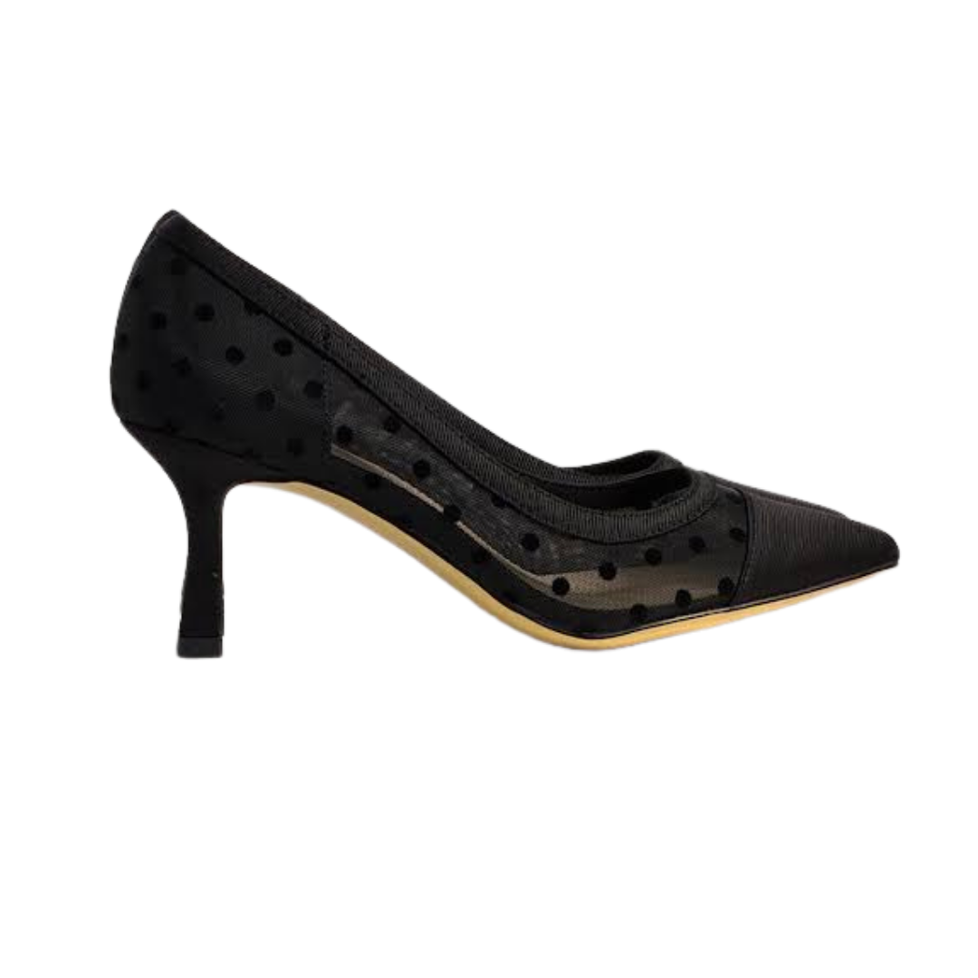 Melyann Hannative Black Mesh Polka Dots Med Heel