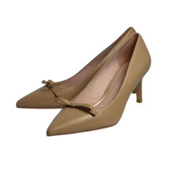 Viviamos Poppy Bow Nude Leather Med Heel