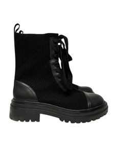 Viviamos Zoey Black Leather/Knit Bootie