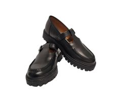 Atlanta Mocasin 734K Girls Black Aurea T-strap Loafer