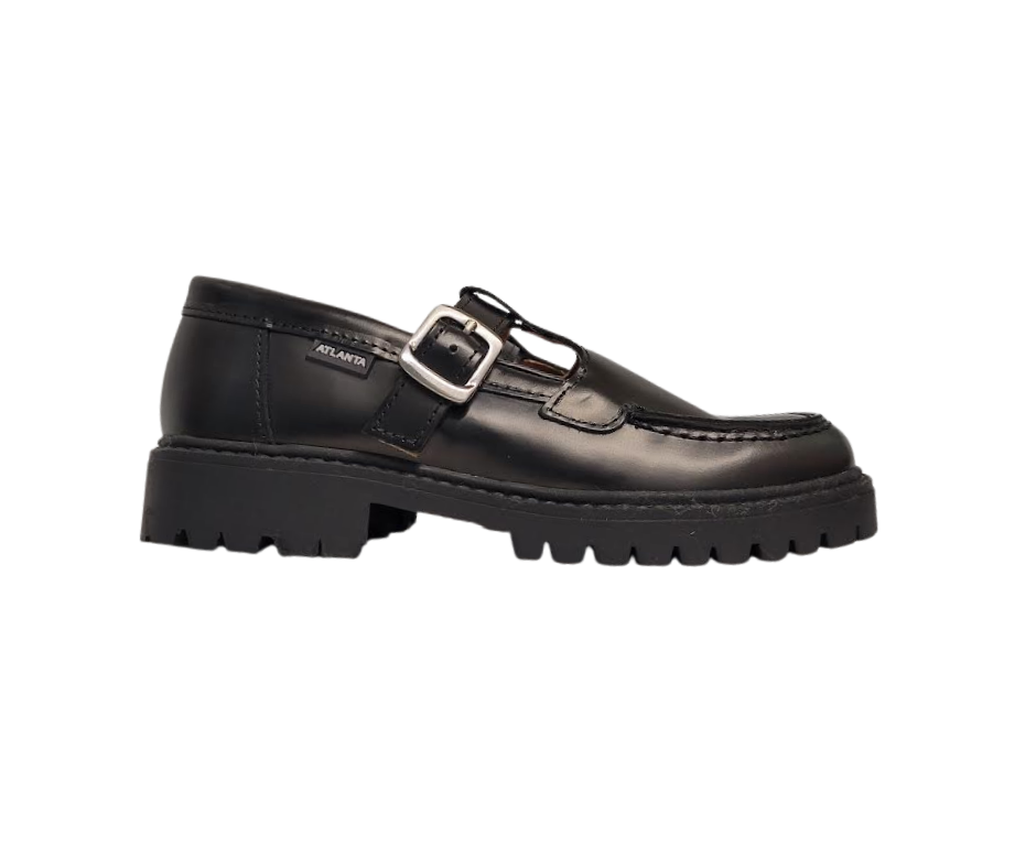 Atlanta Mocasin 734K Girls Black Aurea T-strap Loafer