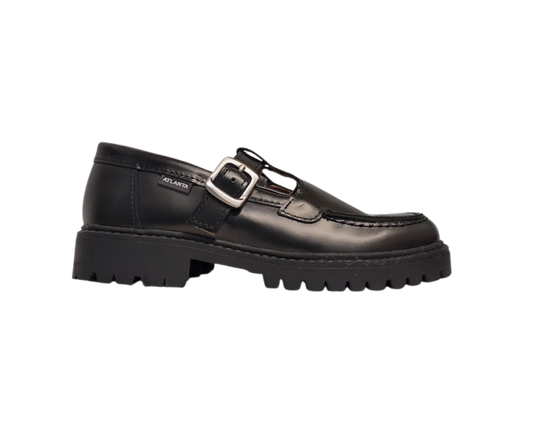 Atlanta Mocasin 734K Girls Black Aurea T-strap Loafer