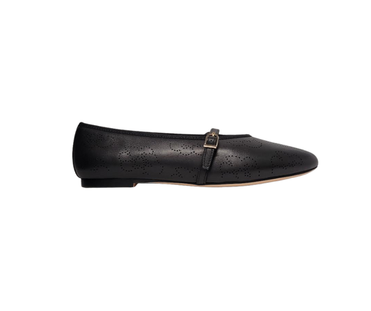 Viviamos Britt F Ladies Black Leather Flats