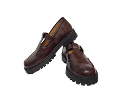 Atlanta Mocasin 734K Girls Bugundy Aurea T-strap Loafer