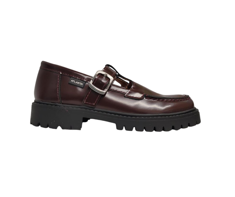 Atlanta Mocasin 734K Girls Bugundy Aurea T-strap Loafer