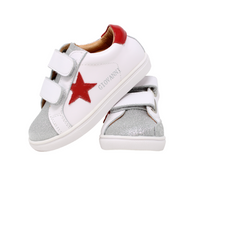 GIOVANNI WHITE SNEAKER WITH RED STARS AND SPARKLE SILVER TIP