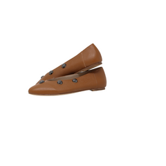 RALPH MEGEL TAN LEATHER BLACK STUDS FLAT