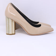 Melyann Pillar Ladies Nude Patent Heel Dress Shoes - Frankel's Designer Shoes