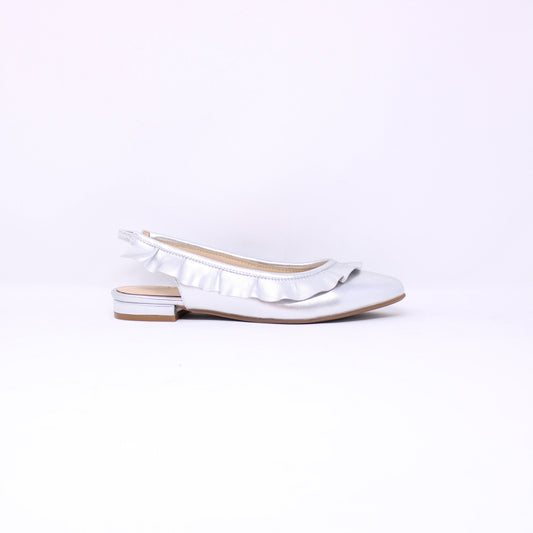 Jaffany Plete Silver Ruffle Slingback Flat Shoe - Frankel's Designer Shoes