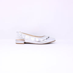 Jaffany Plete Silver Ruffle Slingback Flat Shoe - Frankel's Designer Shoes