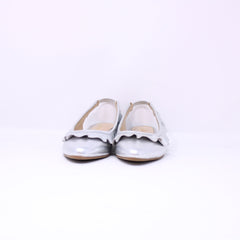 Jaffany Plete Silver Ruffle Slingback Flat Shoe - Frankel's Designer Shoes