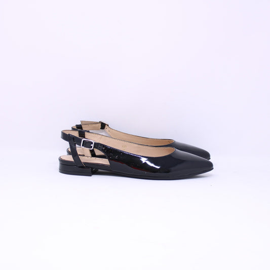 Jaffany Ricky Black Patent Slingback Flat Shoe - Frankel's Designer Shoes