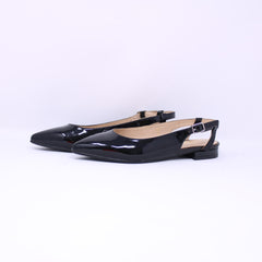 Jaffany Ricky Black Patent Slingback Flat Shoe - Frankel's Designer Shoes