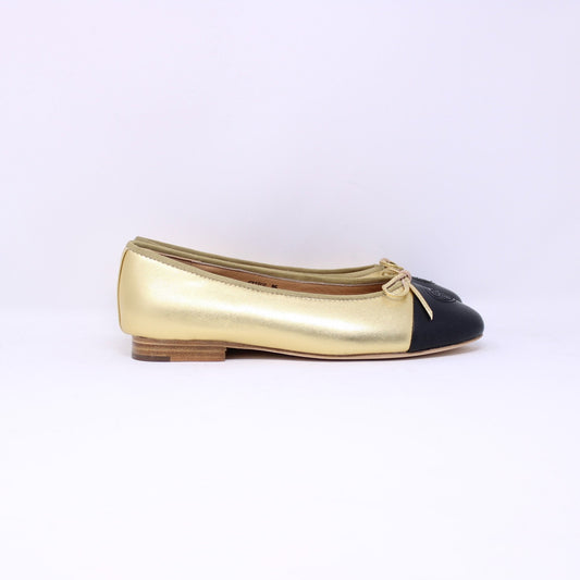 Ralph Migel Citrus Ladies Black and Gold Ballet Flats - Frankel's Designer Shoes