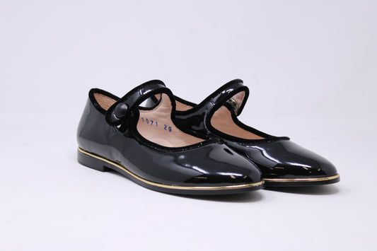 Beberlis Girls 21571 Premium Leather Dressy Mary Janes with Velvet Piping - Frankel's Designer Shoes