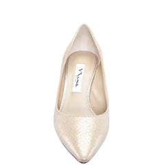 NINA TAUPE REFLECTIVE  FABRIC LOW HEEL