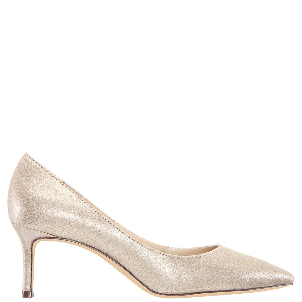 NINA TAUPE REFLECTIVE  FABRIC LOW HEEL