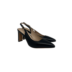 Viviamos Sage Sling Ladies Medium 2.5 IN. Black Leather Wafer Heel
