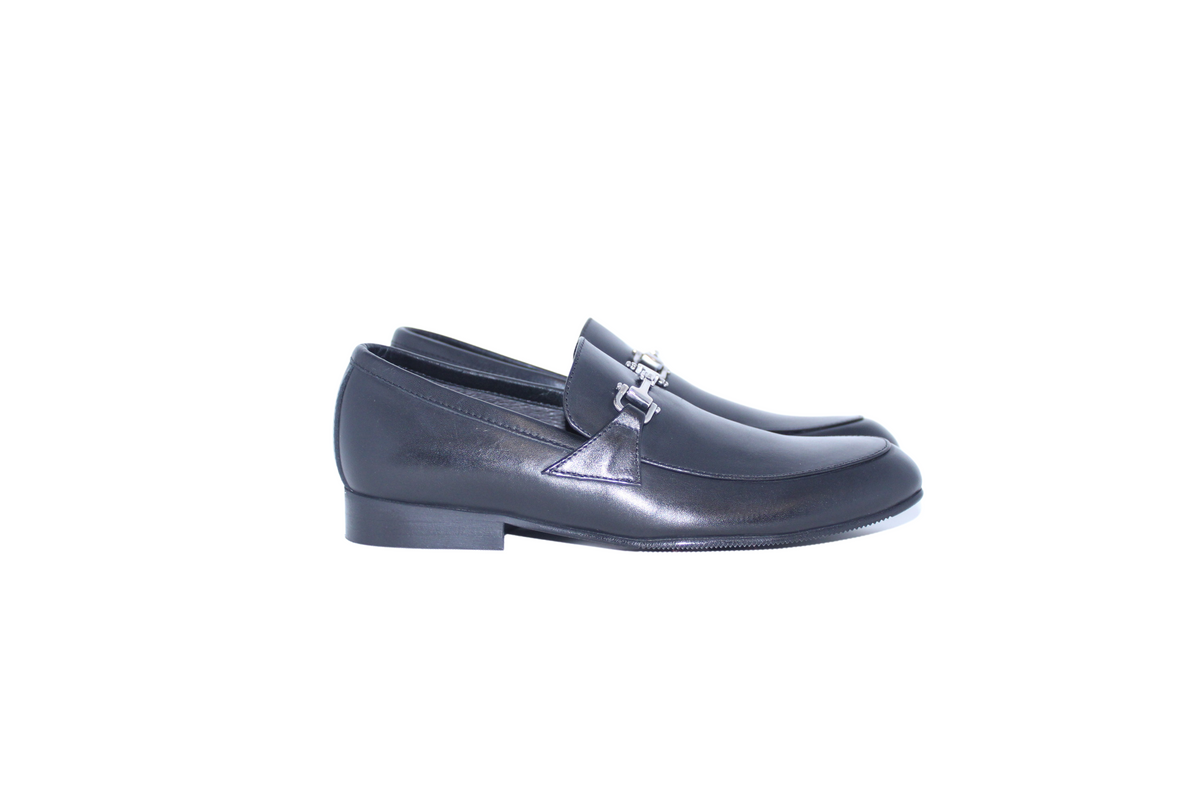 ATLANTA MOCASSIN BLACK LEATHER BUCKLE DRESS SHOE