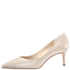 NINA TAUPE REFLECTIVE  FABRIC LOW HEEL