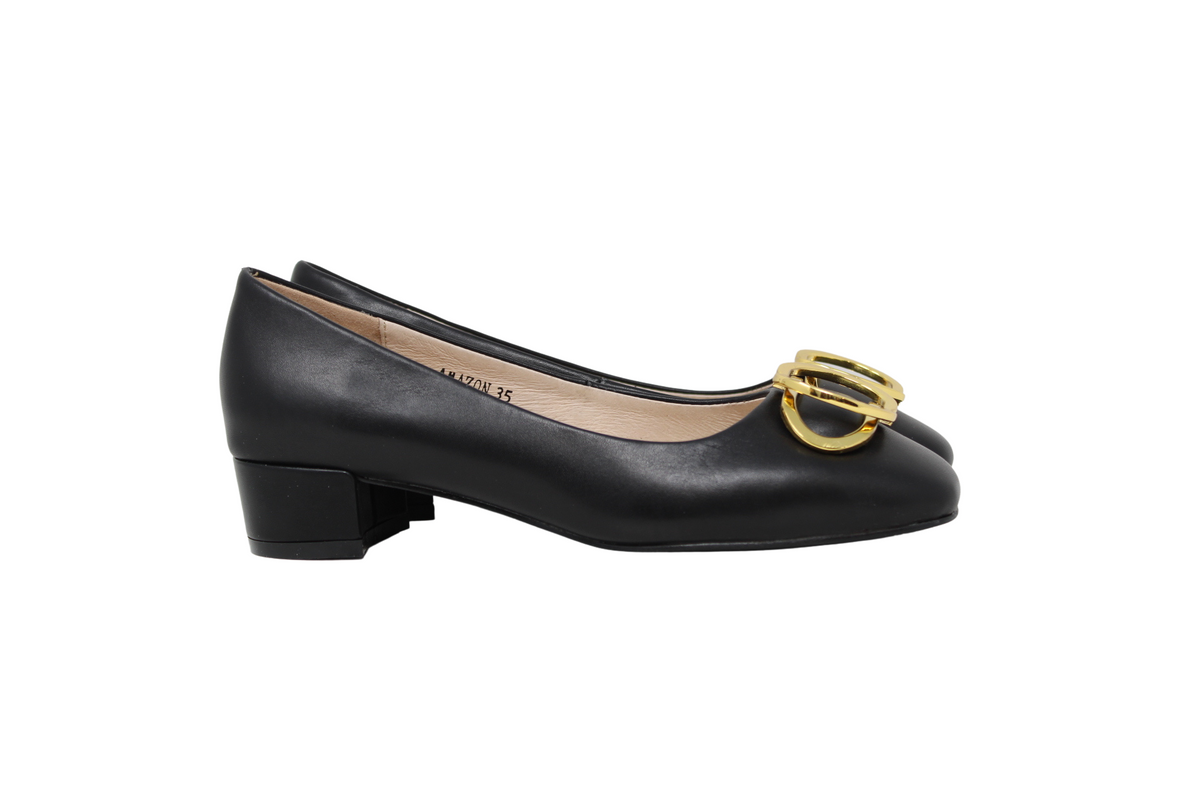 Ralph Migel Ladies Amazon Leather Low Heels with Gold Ornament