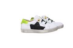 BLU BLONC WHITE AND BLACK SNEAKER WITH GREEN END TIP