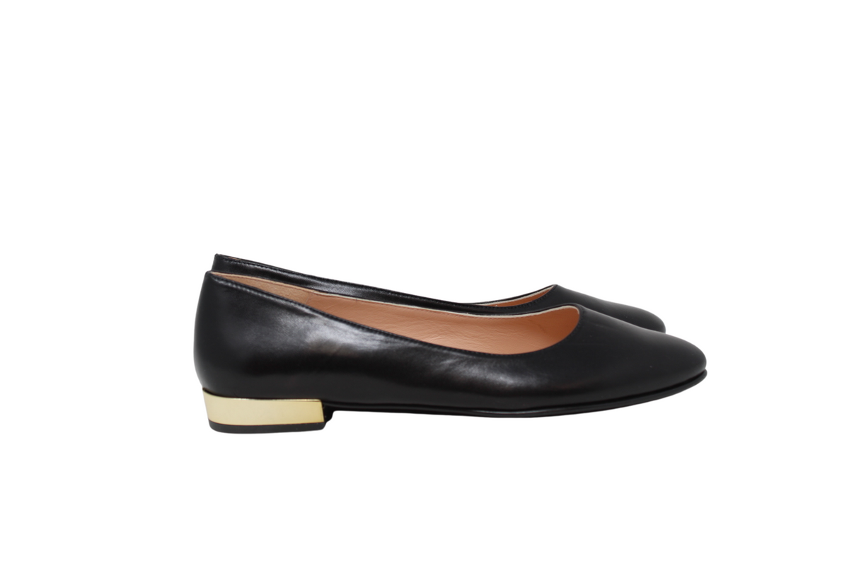 Ruth Secret 3415 Ladies Black Leather with Gold Heel Dress Shoe