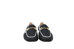 BEBERLIS CELIA BLACK/WHITE FABRIC LOAFER WITH CHAIN