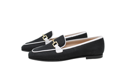 BEBERLIS CELIA BLACK/WHITE FABRIC LOAFER WITH CHAIN