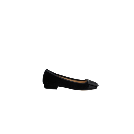 FSNY Classic Ladies Black Velvet 1 Inch Low Heel