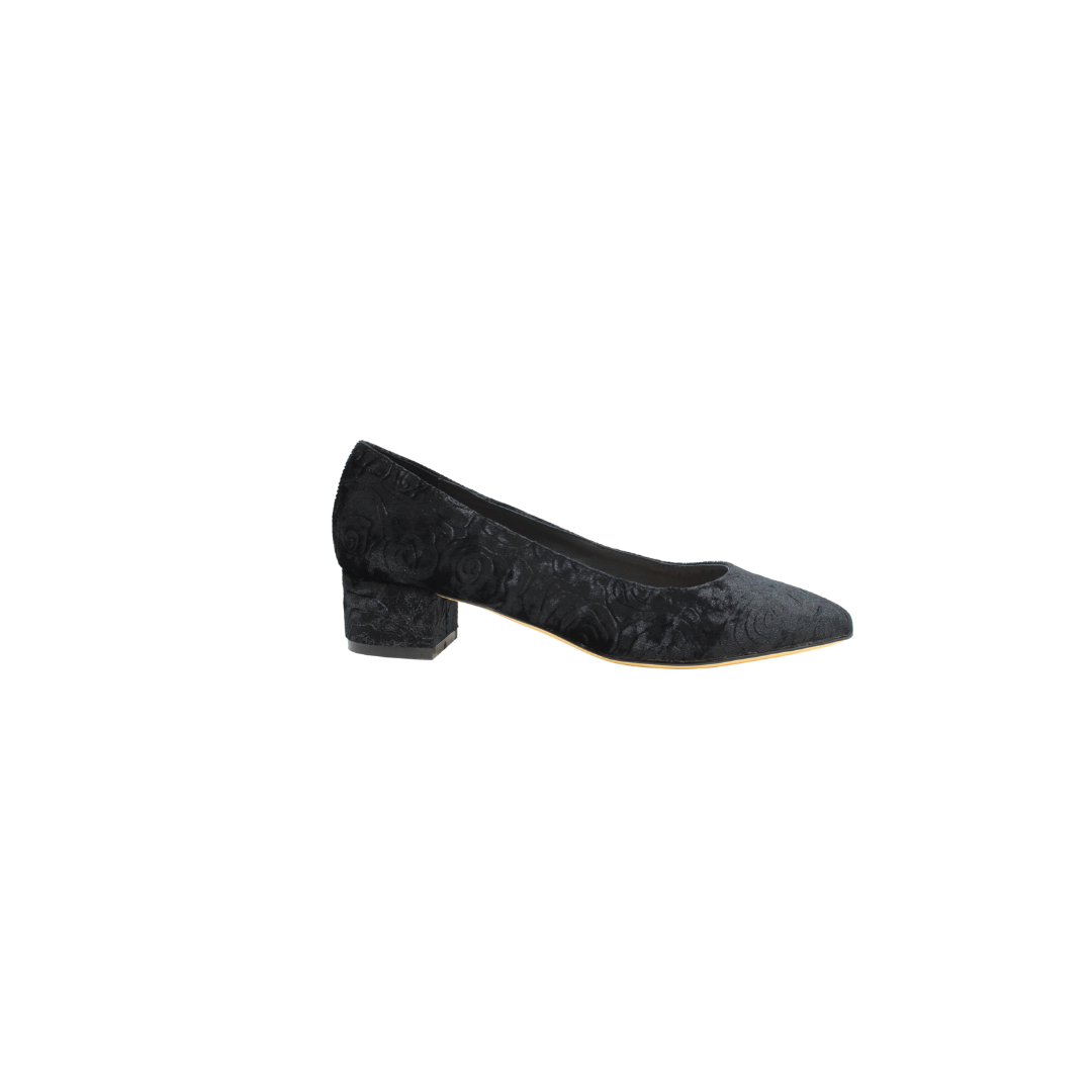 Melyann George Ladies Black Velvet 1.5 Inch Low Heel