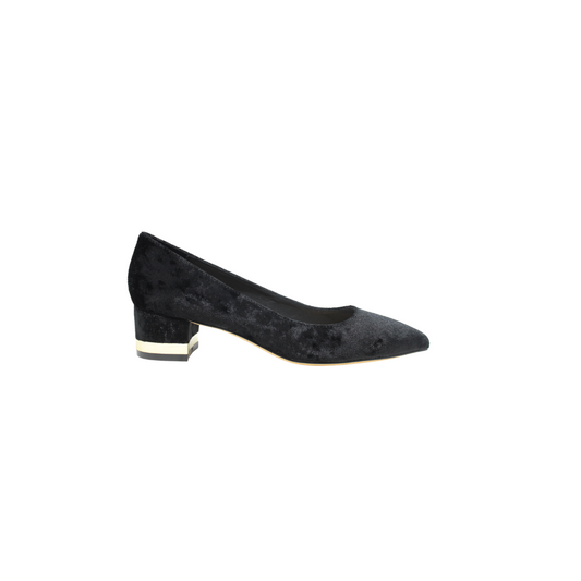 Melyann Latt Ladies Black Crushed Velvet 1.5 Inch Low Heel