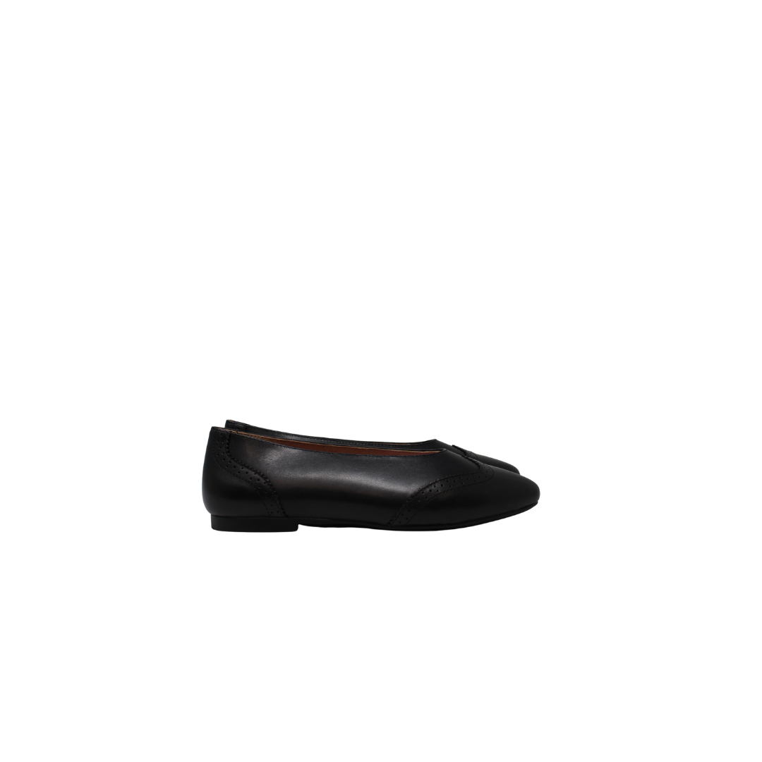 Esporee Tellon Ladies Black Leather Flat