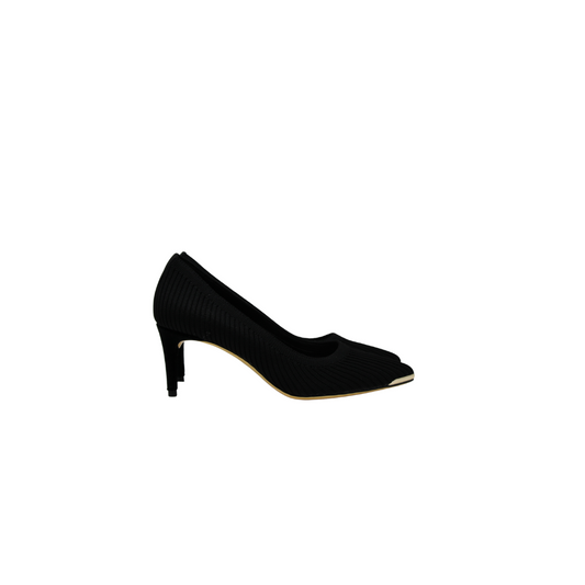 Melyann Diver Ladies Black Ribbed Knit Spike Heel with Gold