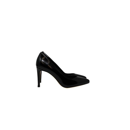 Melyann Throw Ladies Black Shiny Leather Spike Heel