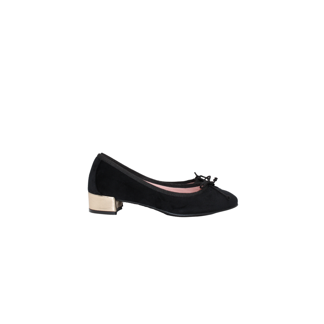 Euforia Romy Black Velvet 1 in. with Gold Heel