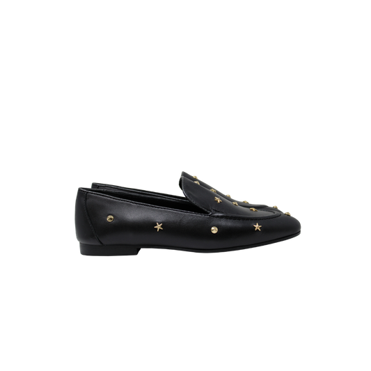 Brunella Moccasin Black Leather Loafer with studs
