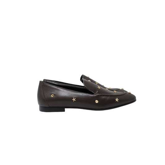 Brunella Moccasin Brown Leather Loafer With Studs