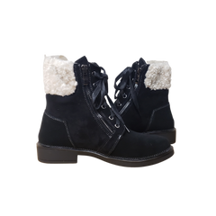 Venettini Brit Childrens Black Suede Bootie with white fur