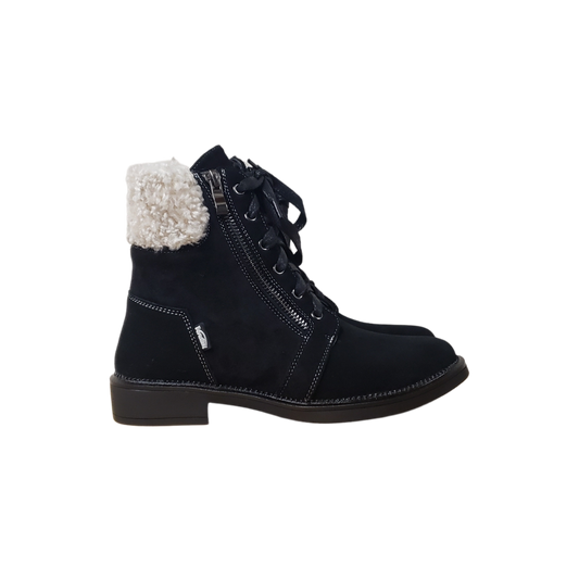 Venettini Brit Childrens Black Suede Bootie with white fur